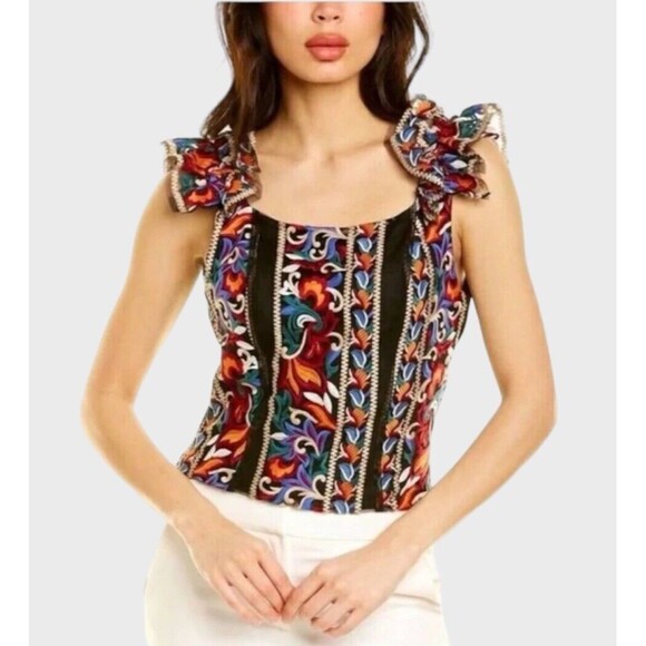 Eva Franco Tops - Anthropologie Eva Franco Embroidered Corset Top for Women Medium Multicolored
